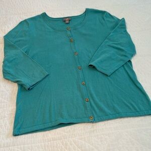 J JILL Cropped Cardigan 3/4 Sleeve. Med. Teal.